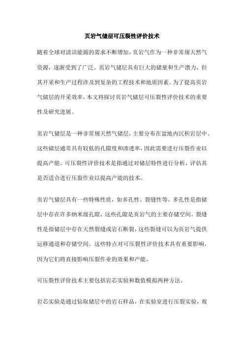 页岩气储层可压裂性评价技术
