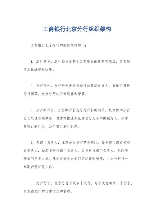 工商银行北京分行组织架构