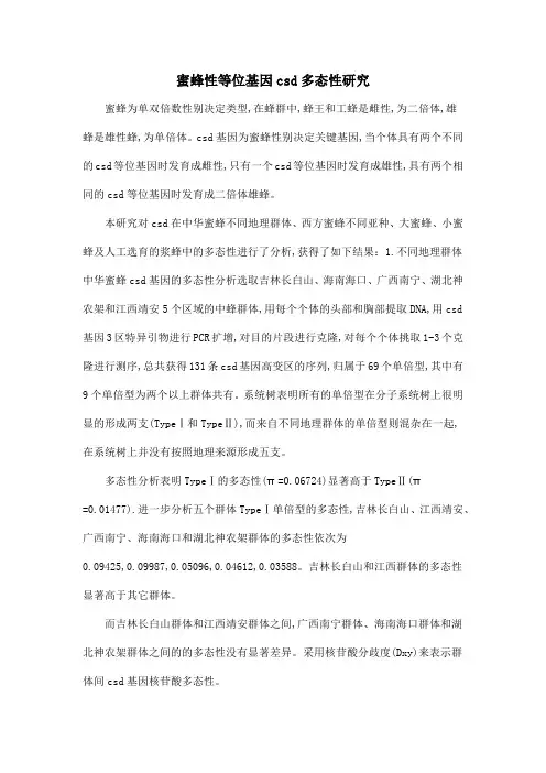 蜜蜂性等位基因csd多态性研究