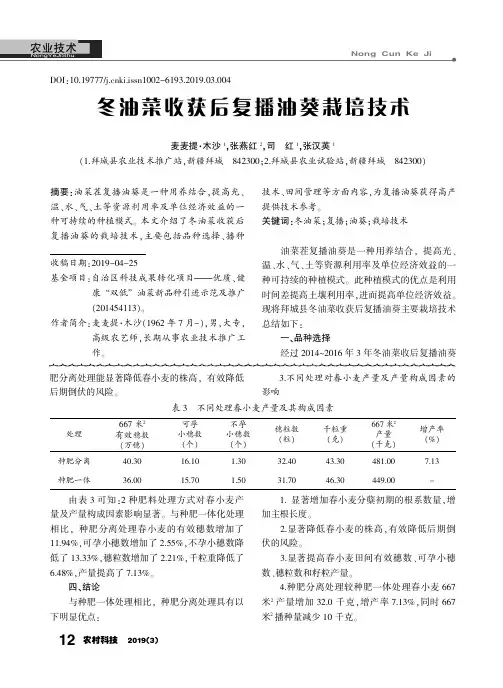 冬油菜收获后复播油葵栽培技术