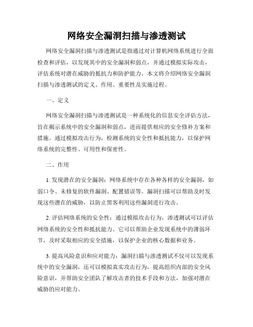 网络安全漏洞扫描与渗透测试