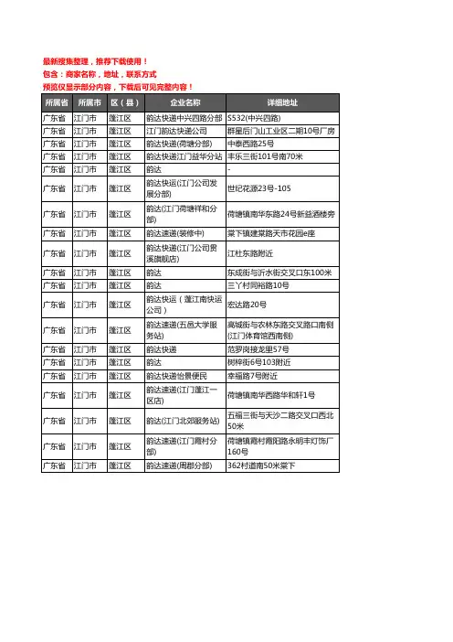 新版广东省江门市蓬江区韵达快递企业公司商家户名录单联系方式地址大全20家