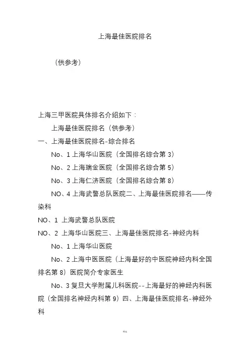 上海最佳医院排名