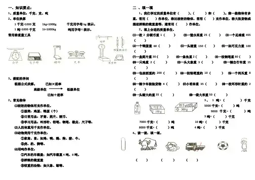 千克、克、吨的认识练习题