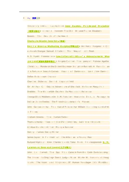 大学英语专业学生阅读书目