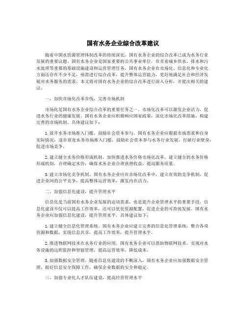 国有水务企业综合改革建议