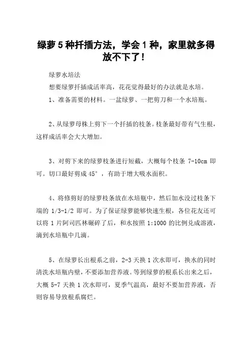 绿萝5种扦插方法,学会1种,家里就多得放不下了!