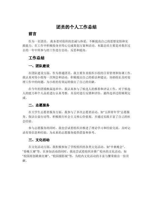 团员的个人工作总结