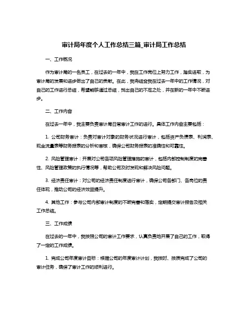 审计局年度个人工作总结三篇_审计局工作总结