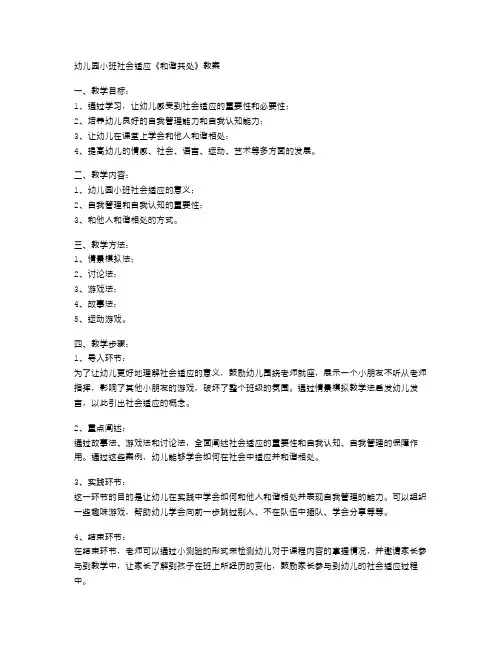 幼儿园小班社会适应《和谐共处》教案