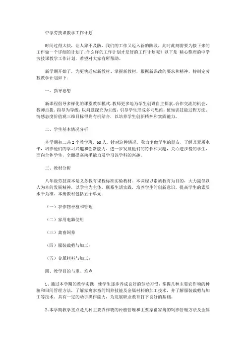 中学劳技课教学工作计划【精品】
