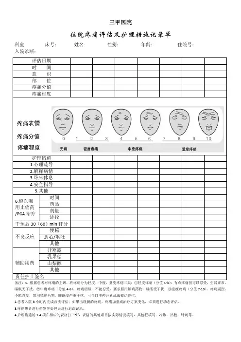 疼痛评估及护理记录表
