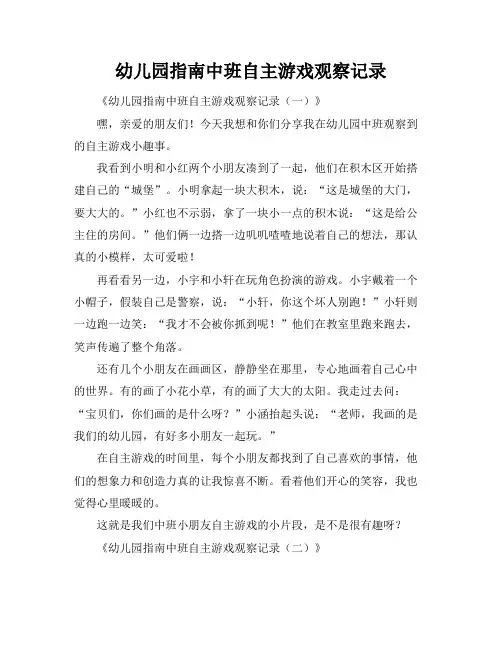 幼儿园指南中班自主游戏观察记录