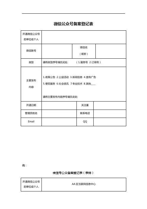 微信公众号备案登记表