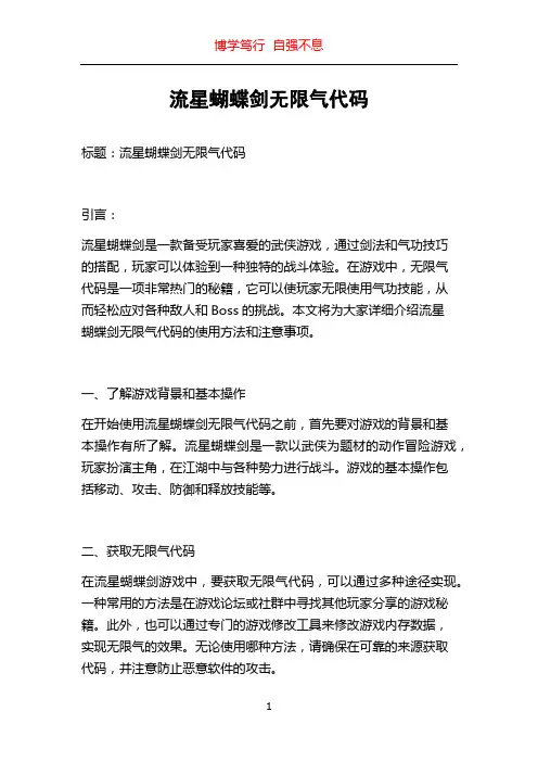 流星蝴蝶剑无限气代码
