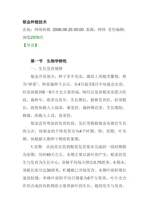 郁金种植技术