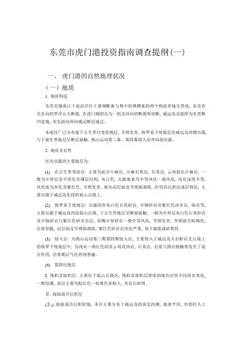 东莞市虎门港投资指南调查提纲