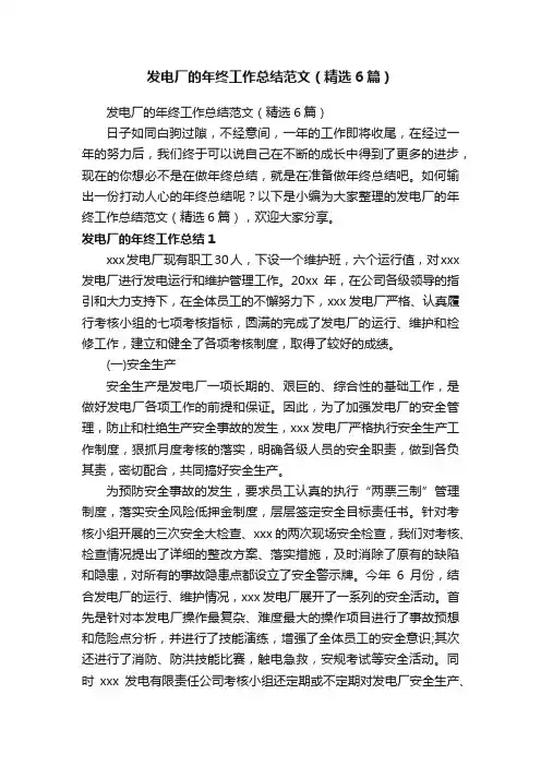 发电厂的年终工作总结范文（精选6篇）