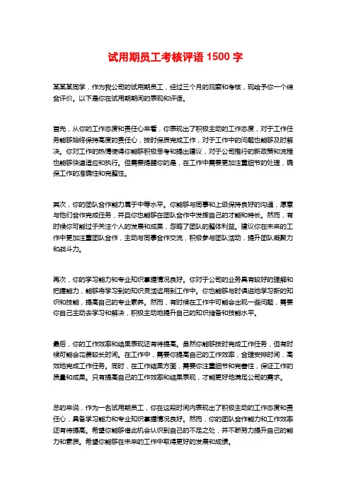 试用期员工考核评语