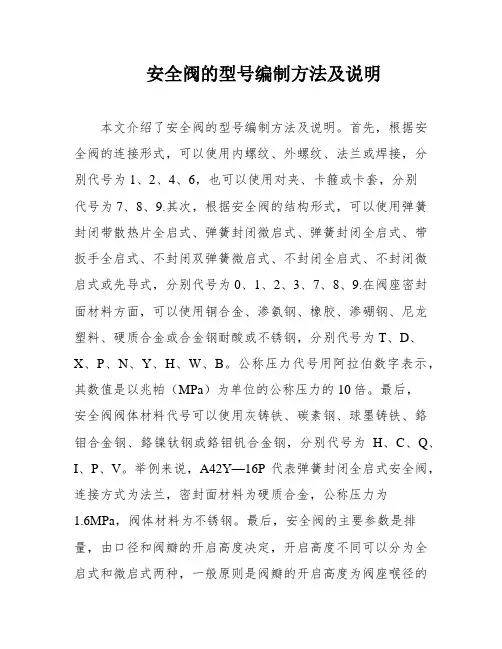 安全阀的型号编制方法及说明