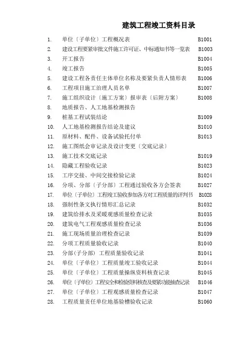 建筑工程竣工资料目录