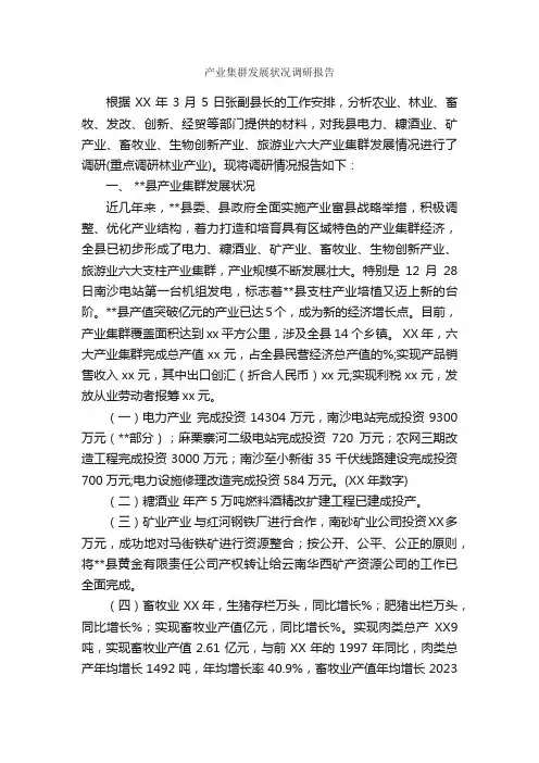 产业集群发展状况调研报告_调研报告_