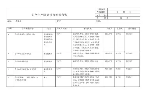安全生产隐患排查治理台帐