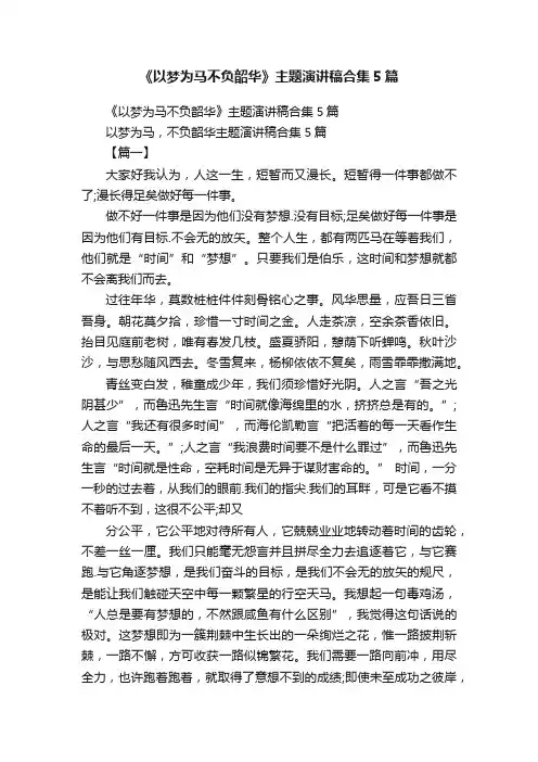 《以梦为马不负韶华》主题演讲稿合集5篇