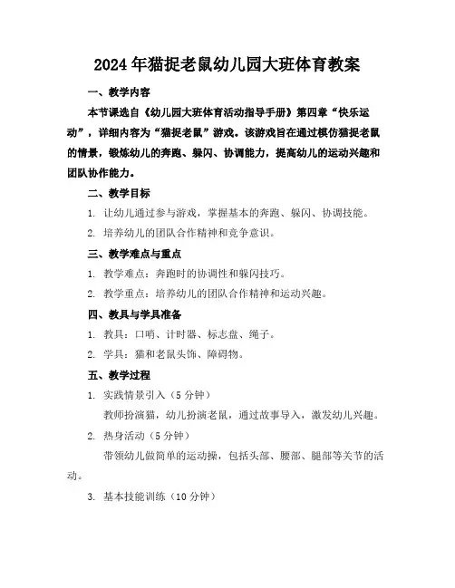2024年猫捉老鼠幼儿园大班体育教案