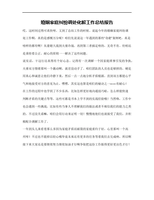 婚姻家庭纠纷调处化解工作总结报告