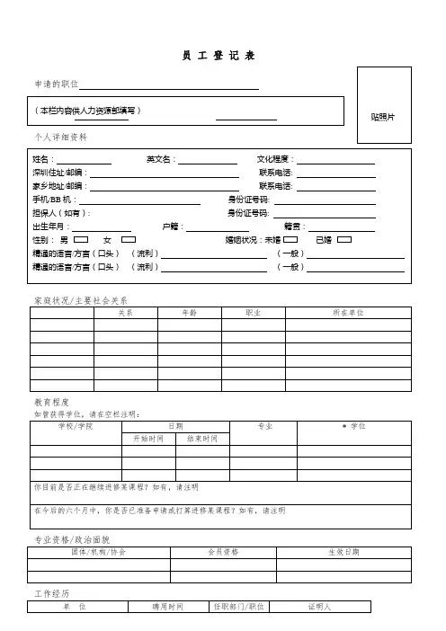 某公司员工信息登记表