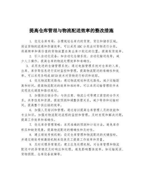 提高仓库管理与物流配送效率的整改措施