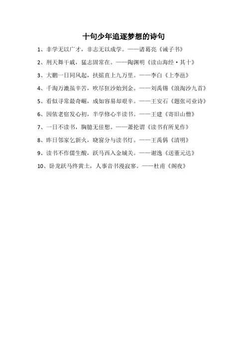 少年追逐梦想的诗句