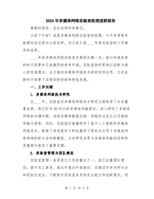 2024年多媒体网络实验室经理述职报告