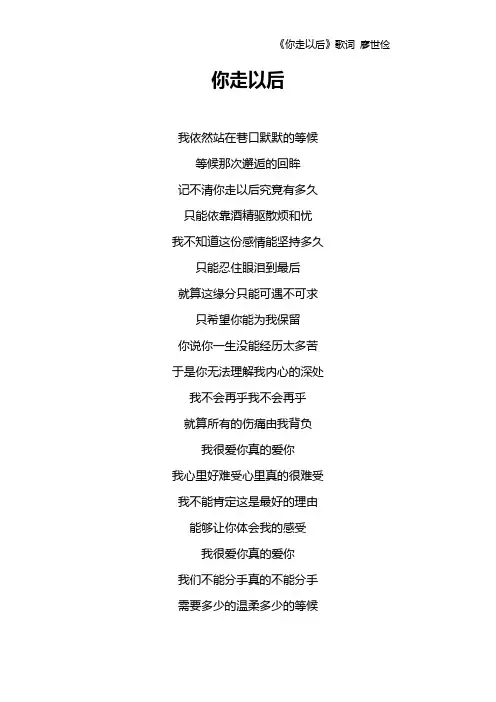 《你走以后》歌词 廖世俭