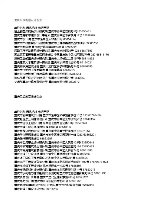 重庆勘察设计企业
