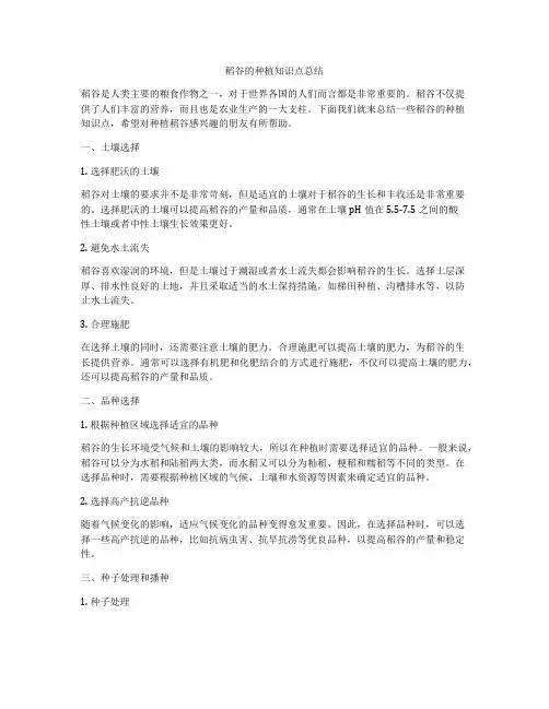 稻谷的种植知识点总结