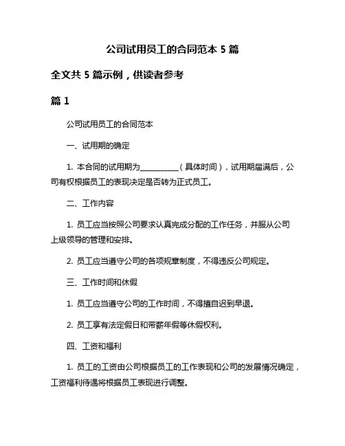公司试用员工的合同范本5篇