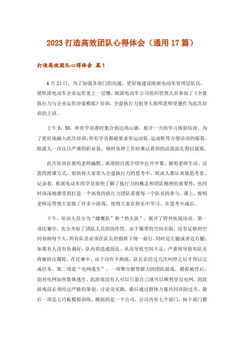 2023打造高效团队心得体会(通用17篇)