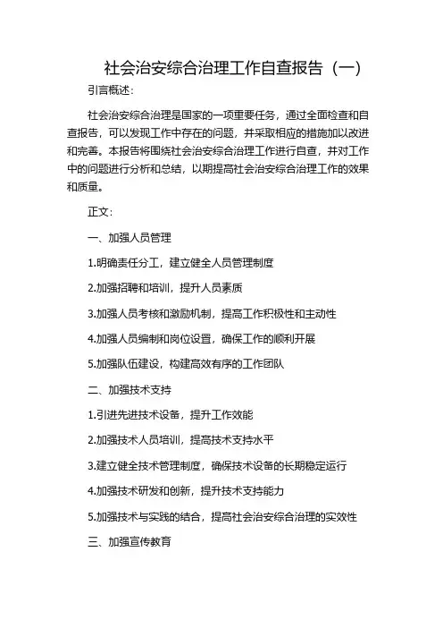社会治安综合治理工作自查报告(一)