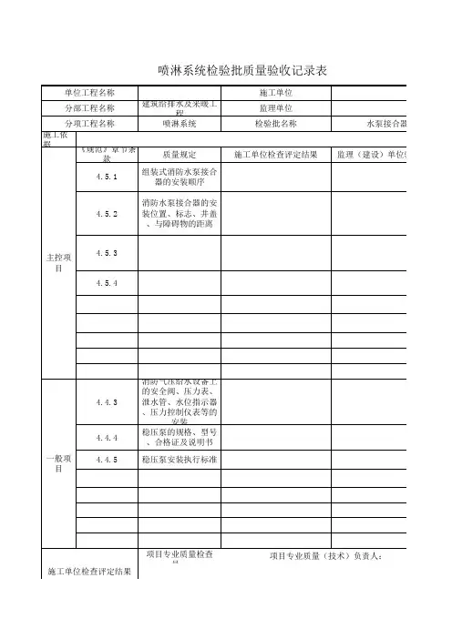 喷淋系统质量验收记录表