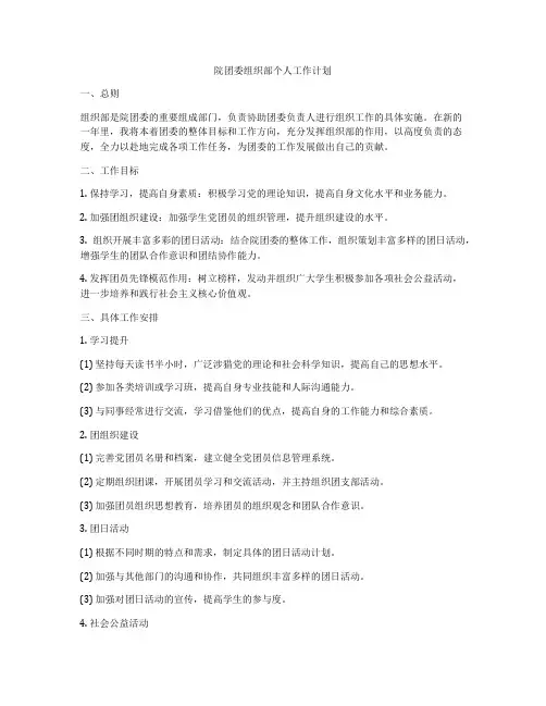 院团委组织部个人工作计划