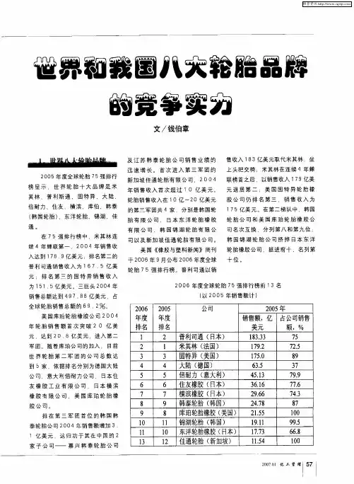 世界和我国八大轮胎品牌的竞争实力