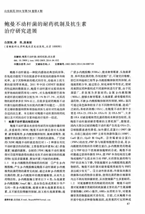 鲍曼不动杆菌的耐药机制及抗生素治疗研究进展