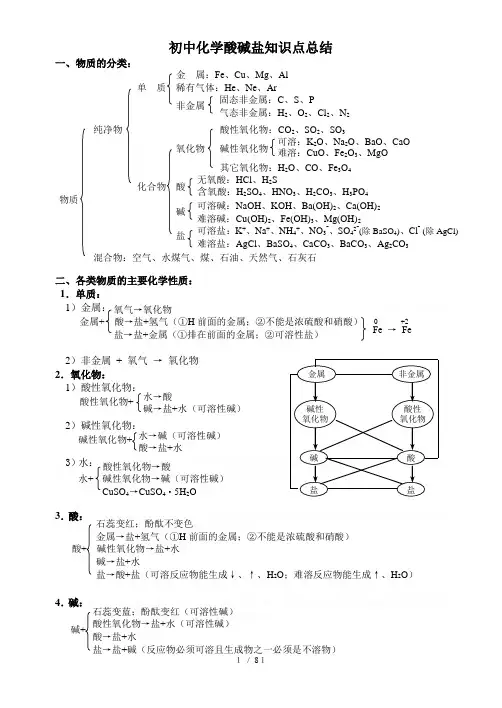 初中化学酸碱盐知识点总结89674
