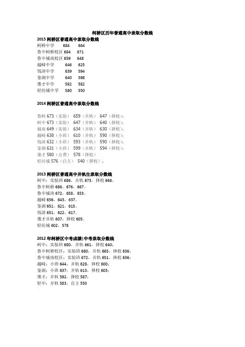 柯桥区历年普通高中录取分数线