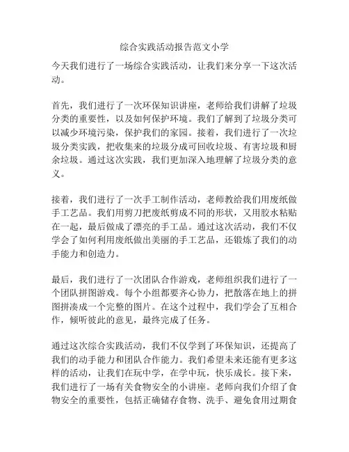 综合实践活动报告范文小学