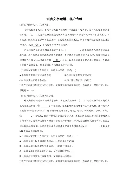 语言文字运用：提升专练(含答案)--2022届新高考语文