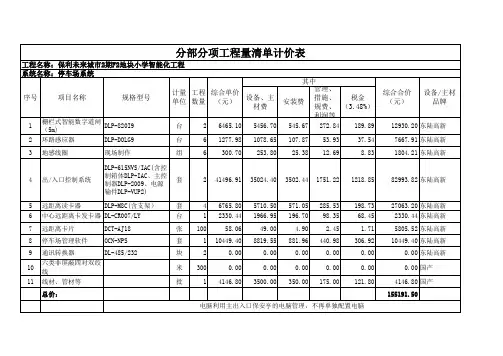 停车场系统工程量清单计价表