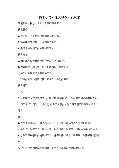 科学小鸟入笼大班教案及反思